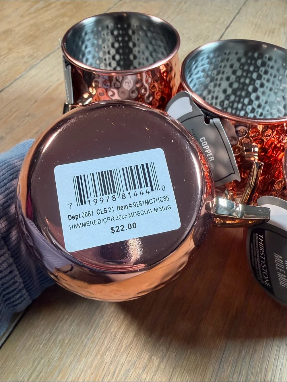 Set of 4 Thirstystone Copper Moscow Mule Mugs 20 oz Hammered NEW WITH TAGS